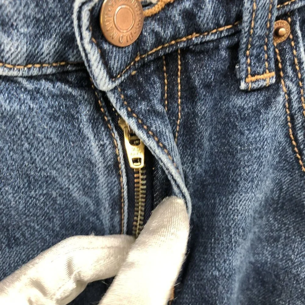 Uniqlo Girls Size 14 Slouchy Straight High Rise Jeans Distressed Blue‎ Youth